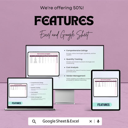 Bar Inventory Template | Excel and Google Sheets Bar Stock Management Spreadsheet | Liquor Inventory Tracker | Restaurant Inventory Sheet