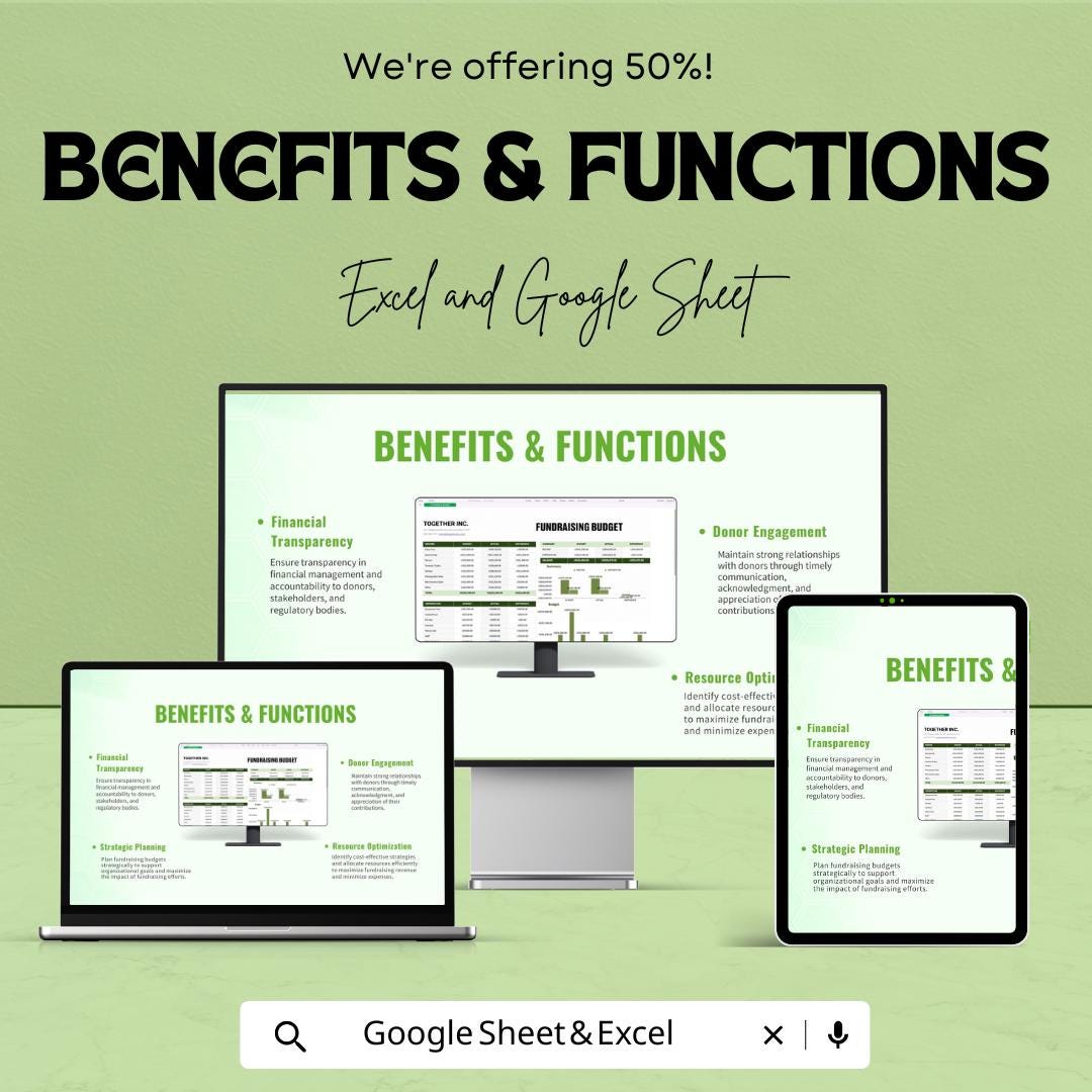 Fundraising Budget Template | Excel & Google Sheets | Nonprofit Budget Planner | Donation and Expense Tracker