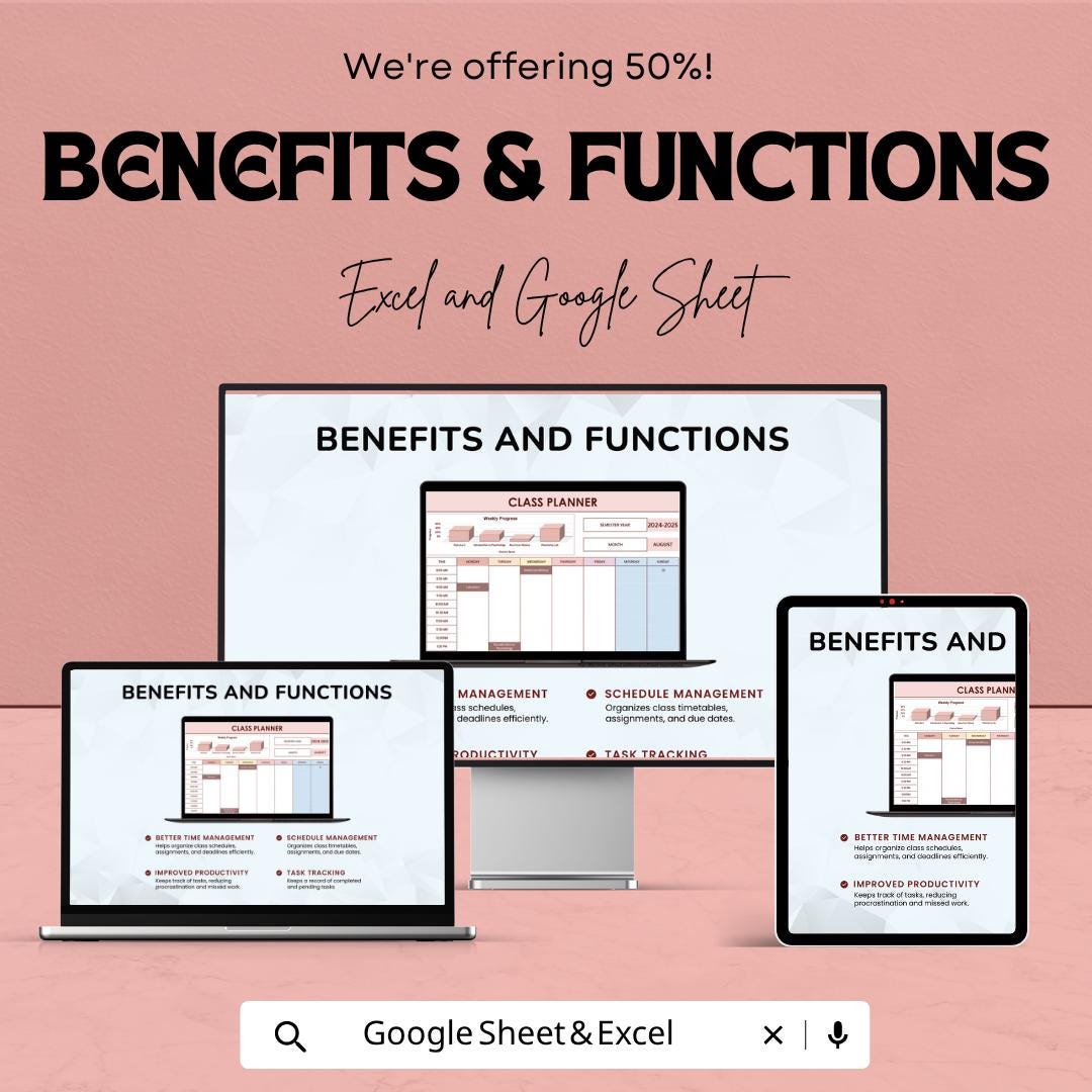 Class Planner Template | Student Planner | Weekly Schedule Planner | Study Planner | Excel & Google Sheets | Academic Tracker