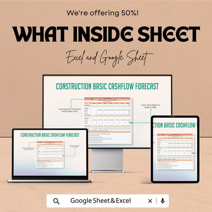 Construction Cash Flow Forecast Template  | Construction Budget Planner | Project Cash Flow Tracker | Contractor Finance Spreadsheet
