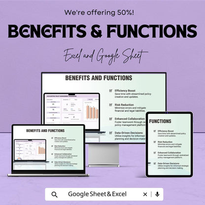 Accounting Policy Management Dashboard Template | Policy Tracker | Compliance Dashboard | Finance Spreadsheet | Editable Template
