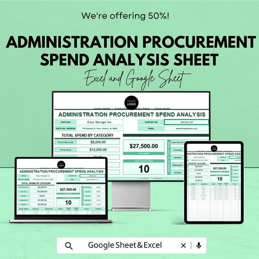 Administration Procurement Spend Analysis Sheet | Procurement | Google Sheet Template | Expense Tracker & Budget Planner for Businesses