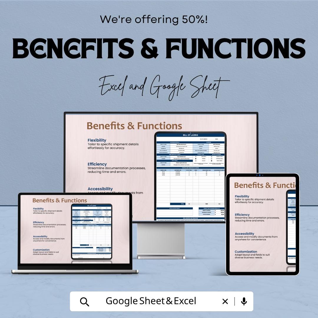 Editable Bill of Lading Template | Shipping Document Spreadsheet | Freight BOL Form Template | Excel & Google Sheets | Logistics Tracking