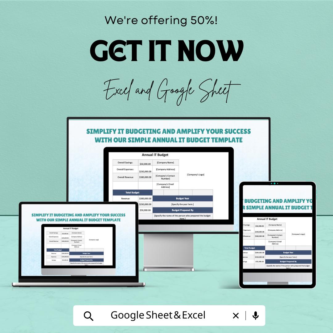 Simple Annual IT Budget Sheet Template - Excel & Google Sheets for IT Financial Planning