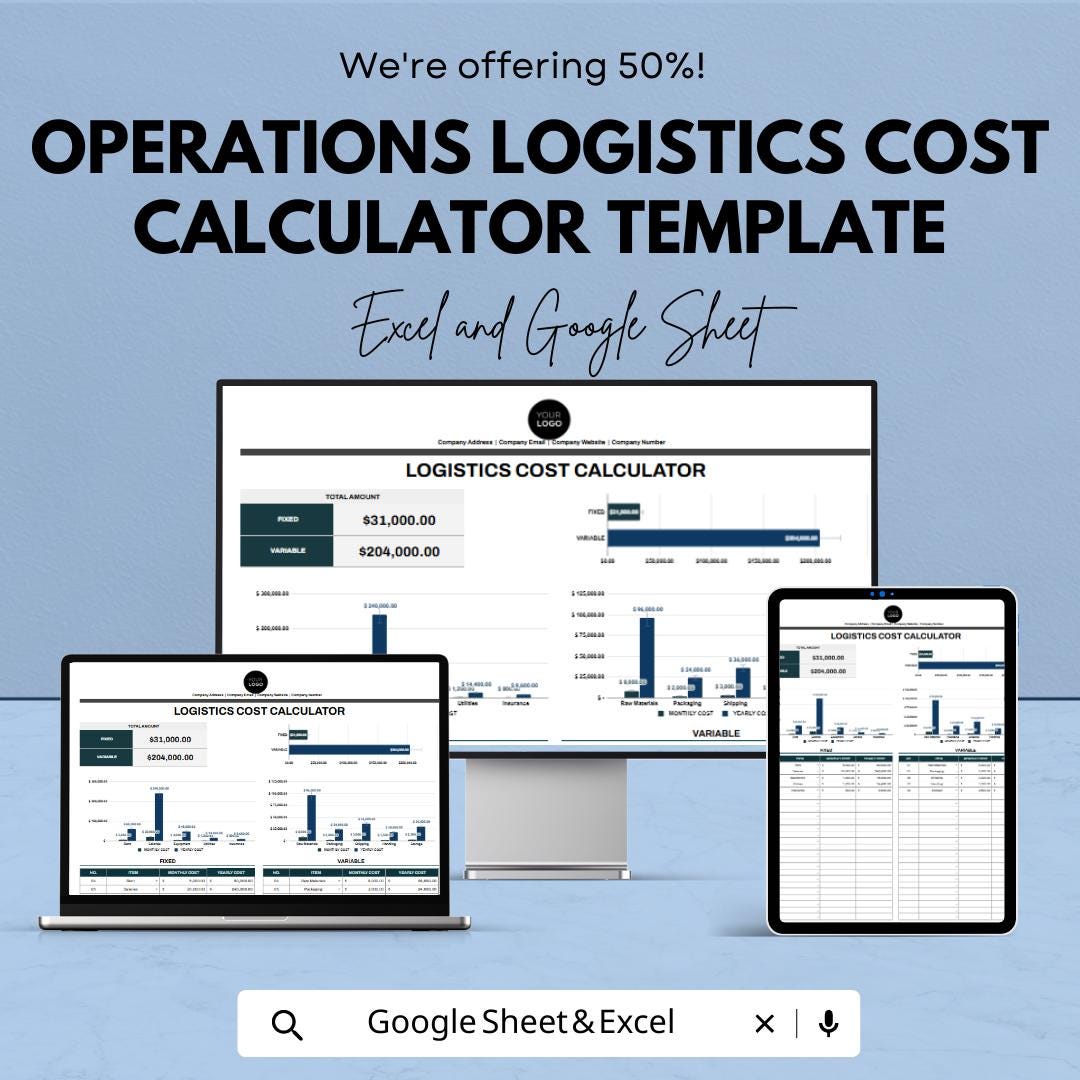 Operations Logistics Cost Calculator Template | Logistics Budget Tool | Excel & Google Sheets