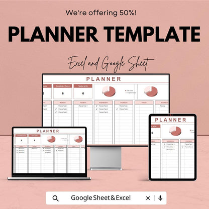 Planner Template | Google Sheets & Excel | Task Organizer | Daily Weekly Monthly Planner | Productivity Tracker | Editable Schedule