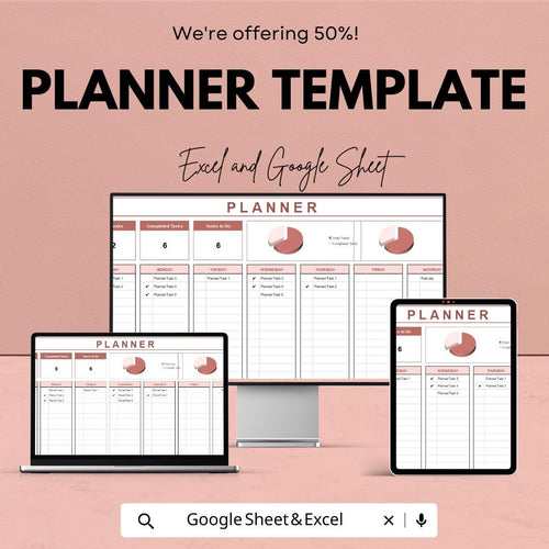 Planner Template | Google Sheets & Excel | Task Organizer | Daily Weekly Monthly Planner | Productivity Tracker | Editable Schedule