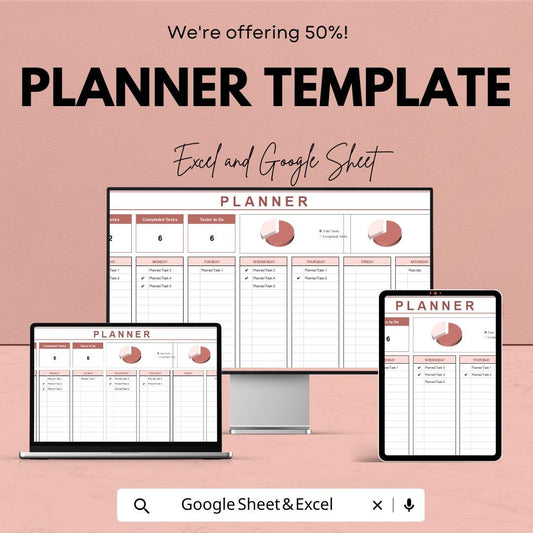 Planner Template | Google Sheets & Excel | Task Organizer | Daily Weekly Monthly Planner | Productivity Tracker | Editable Schedule
