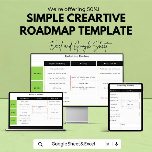 Simple Marketing Roadmap Template | Excel & Google Sheets | Marketing Strategy Planner | Project Timeline Tracker | Digital Download