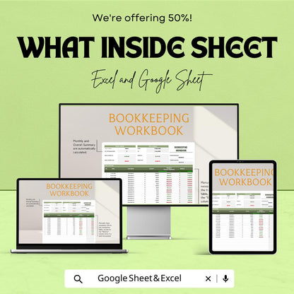 Bookkeeping Workbook Sheet for Financial Management | Google Sheet Template | Track Income & Expenses | Budgeting and Accounting Tool