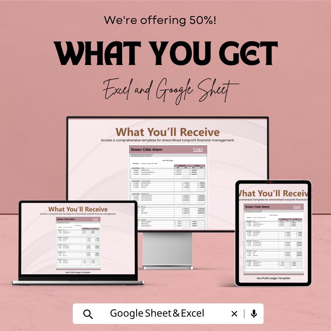 Non Profit Ledger Template Excel Google Sheets | Nonprofit Accounting Spreadsheet | Fund Tracking Template | Charity Financial Ledger |