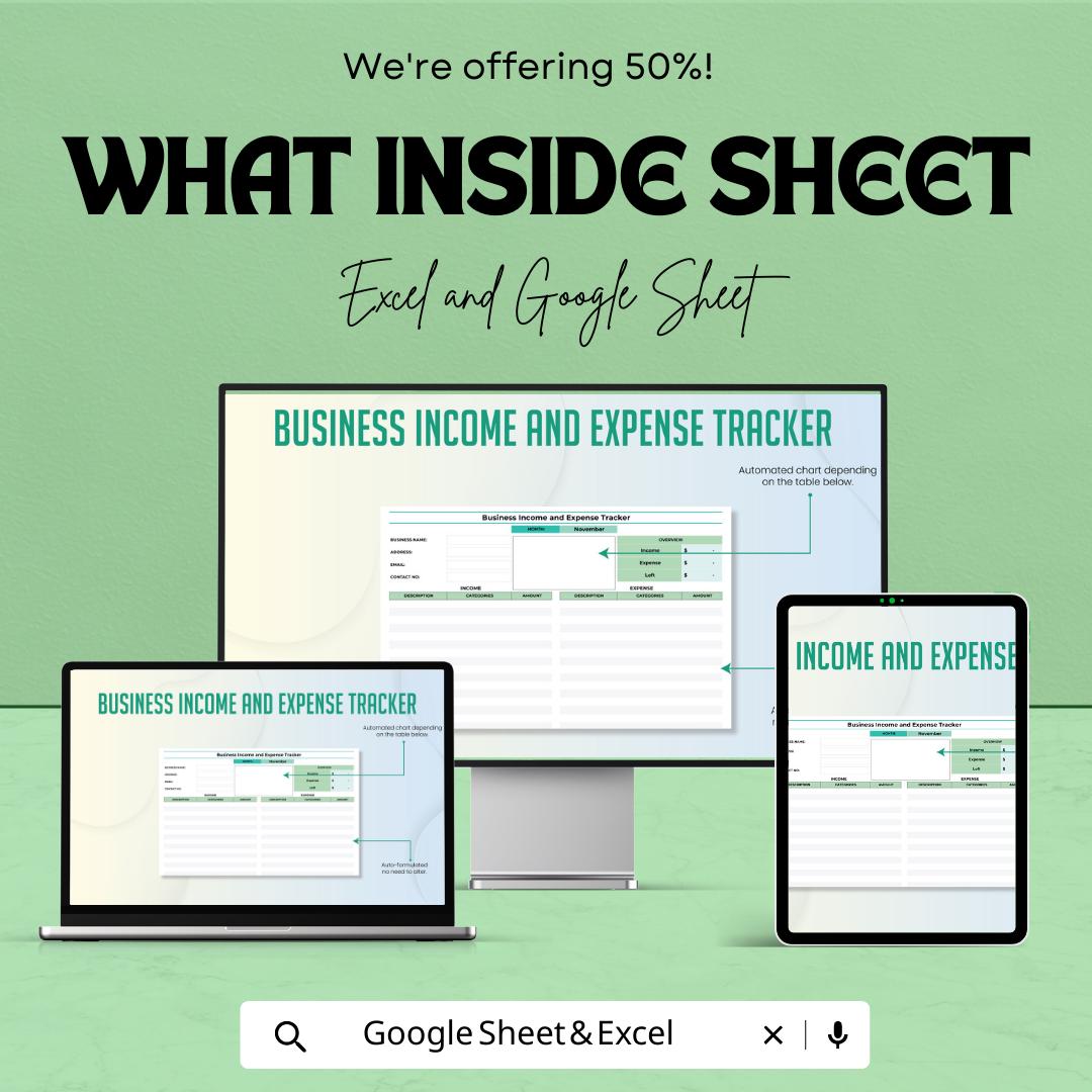 Business Income and Expense Tracker Template | Excel & Google Sheets | Small Business Finance, Monthly Income Expense Spreadsheet