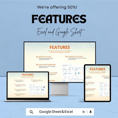 Travel Agency Performance Dashboard Template - Excel & Google Sheets - Track Revenue, Sales, and Customer Insights