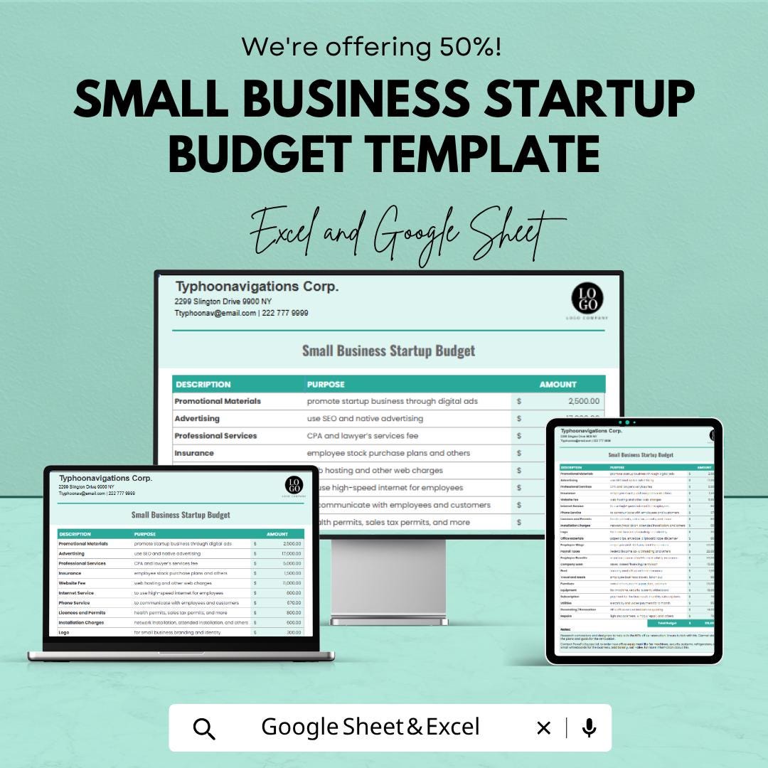 Small Business Startup Budget Template | Startup Budget Spreadsheet | Business Budget Planner | Excel & Google Sheets |