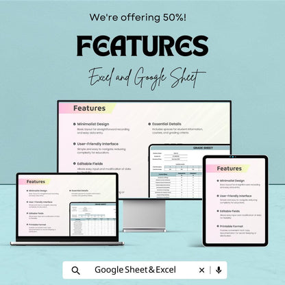 Simple Grade Sheet Template | Excel and Google Sheets Student Grade Tracker | Academic Performance Sheet | Teacher Grade Log