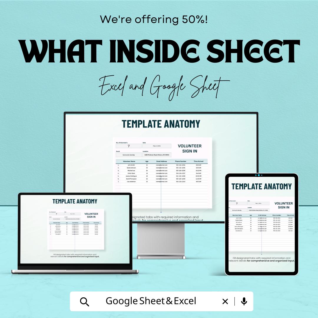 Volunteer Sign Out Sheet - Excel & Google Sheet Template for Tracking Volunteer Departures