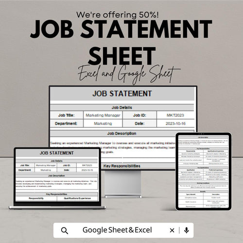 Job Statement Sheet | Google Sheets & Excel | Editable Job Description Template | HR Document | Instant Download | PDF + XLSX Format