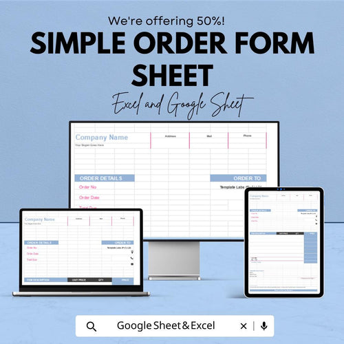 Simple Order Form Sheet | Excel & Google Sheets Template | Customizable for Small Business Orders | Instant Download