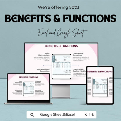 Sales Product Pricing for Quote Template | Excel & Google Sheet | Product Price List | Quote Generator | Sales Estimate Sheet for Business