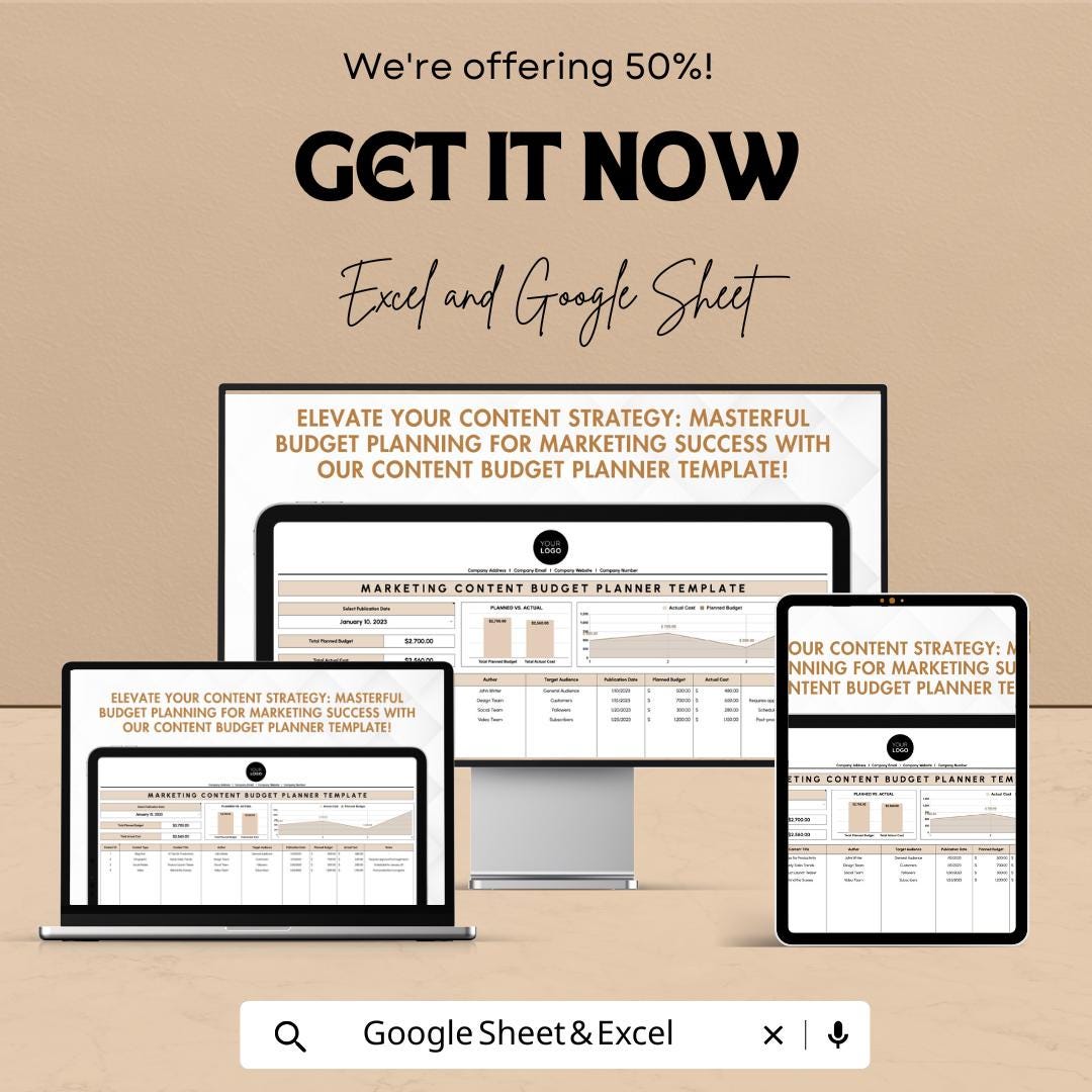 Marketing Content Budget Planner Template | Content Marketing Budget Sheet | Campaign Expense Tracker |  Social Media Budget Template