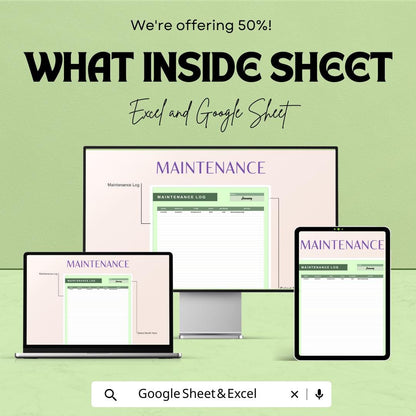 Vehicle Maintenance Log Sheet | Google Sheets and Excel Template for Car, Truck, or Fleet Maintenance | Track Service & Repairs