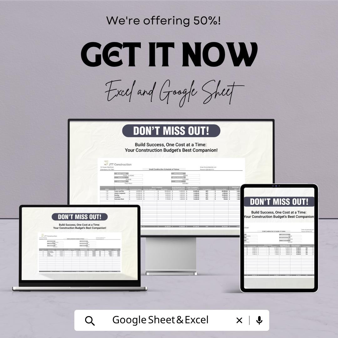 Construction Schedule of Values Template | Contractor Budget Spreadsheet | Project Cost Tracker | Construction Budget Sheet
