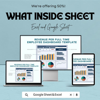 Revenue Per Full-Time Employee Dashboard Template for Excel and Google Sheets | Employee Revenue Tracking & Financial Analytics