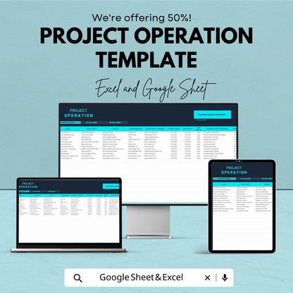 Project Operation Template, Project Management Excel Sheet, Operations Tracker, Google Sheets Project Planner, Task Timeline Dashboard