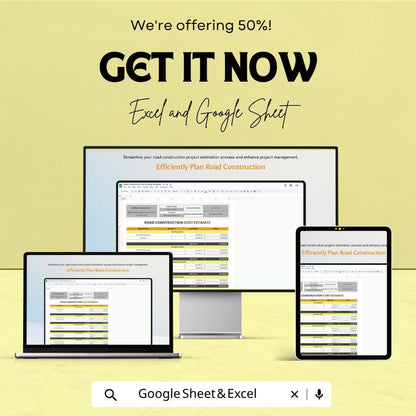 Road Construction Cost Estimate Template Excel Google Sheets | Construction Estimate Spreadsheet | Project Cost Calculator |