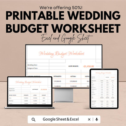 Printable Wedding Budget Worksheet - Excel & Google Sheets, Customizable Wedding Planner, Wedding Cost Tracker, Budget Tracker Template