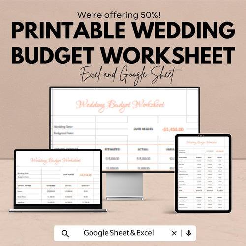 Printable Wedding Budget Worksheet - Excel & Google Sheets, Customizable Wedding Planner, Wedding Cost Tracker, Budget Tracker Template