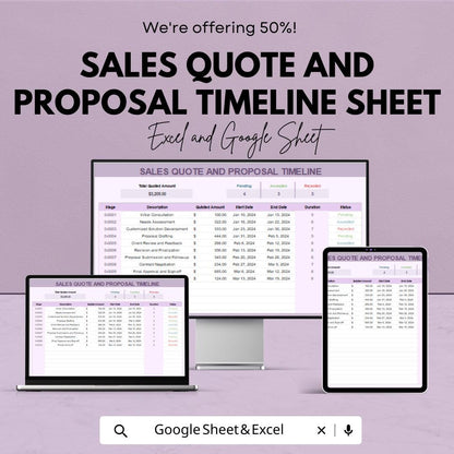 Sales Quote & Proposal Timeline Sheet | Google Sheets Template | Track Quotes, Proposals and Milestones | Customizable Project Management