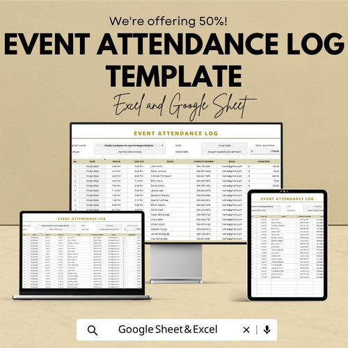 Event Attendance Log Template | Attendance Tracker Spreadsheet | Event Registration Sheet | Excel & Google Sheets | Guest List Organizer