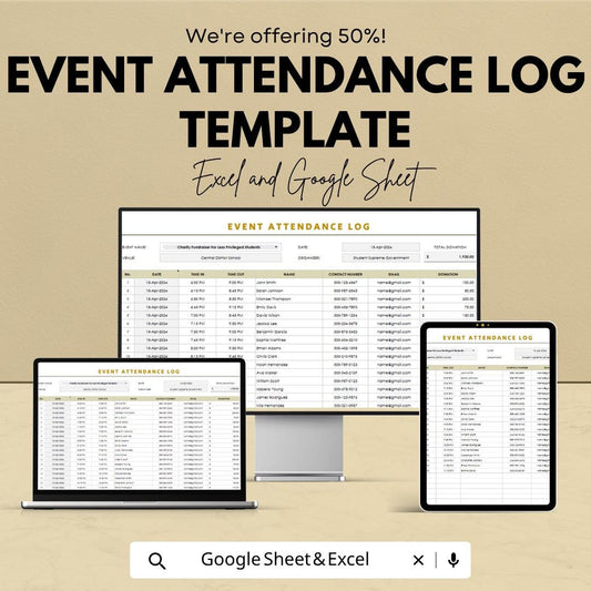 Event Attendance Log Template | Attendance Tracker Spreadsheet | Event Registration Sheet | Excel & Google Sheets | Guest List Organizer