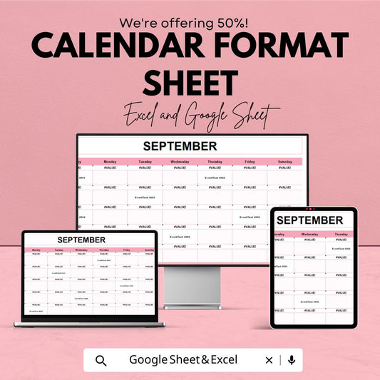 Calendar Format Template | Editable Google Sheets & Excel Calendar | Monthly Planner Template | Printable Calendar Format Sheet |