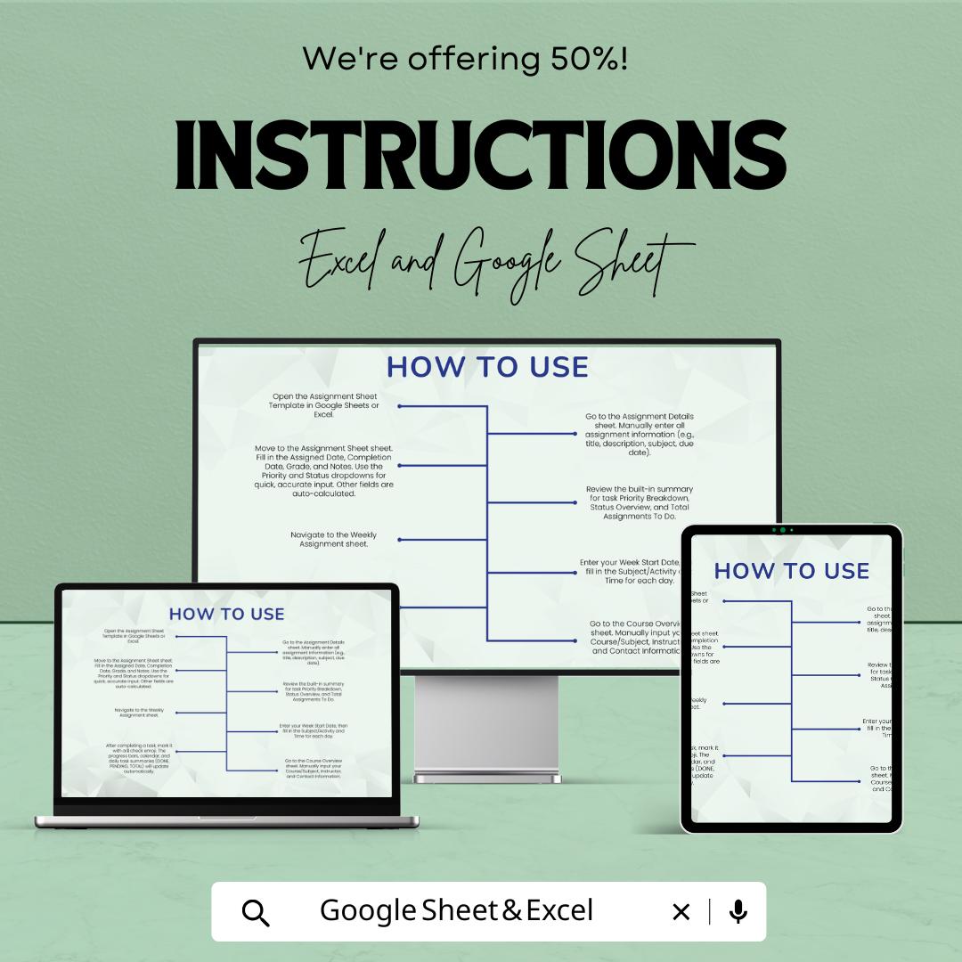 Assignment Tracker Sheet | Excel & Google Sheet | Task and Deadline Management Template