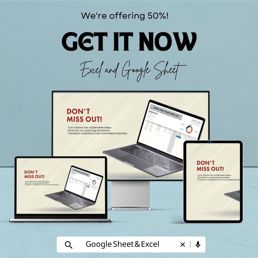 Work From Home Work Log Template | Remote Work Tracker Spreadsheet |  Work Log | Employee Work Log Sheet | Productivity Tracker