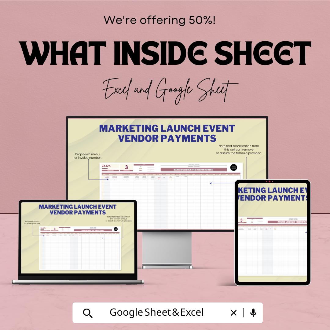 Marketing Launch Event Vendor Payments Template | Vendor Payment Tracker | Event Budget Tracker | Vendor Management Log