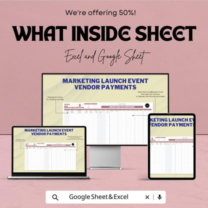 Marketing Launch Event Vendor Payments Template | Vendor Payment Tracker | Event Budget Tracker | Vendor Management Log