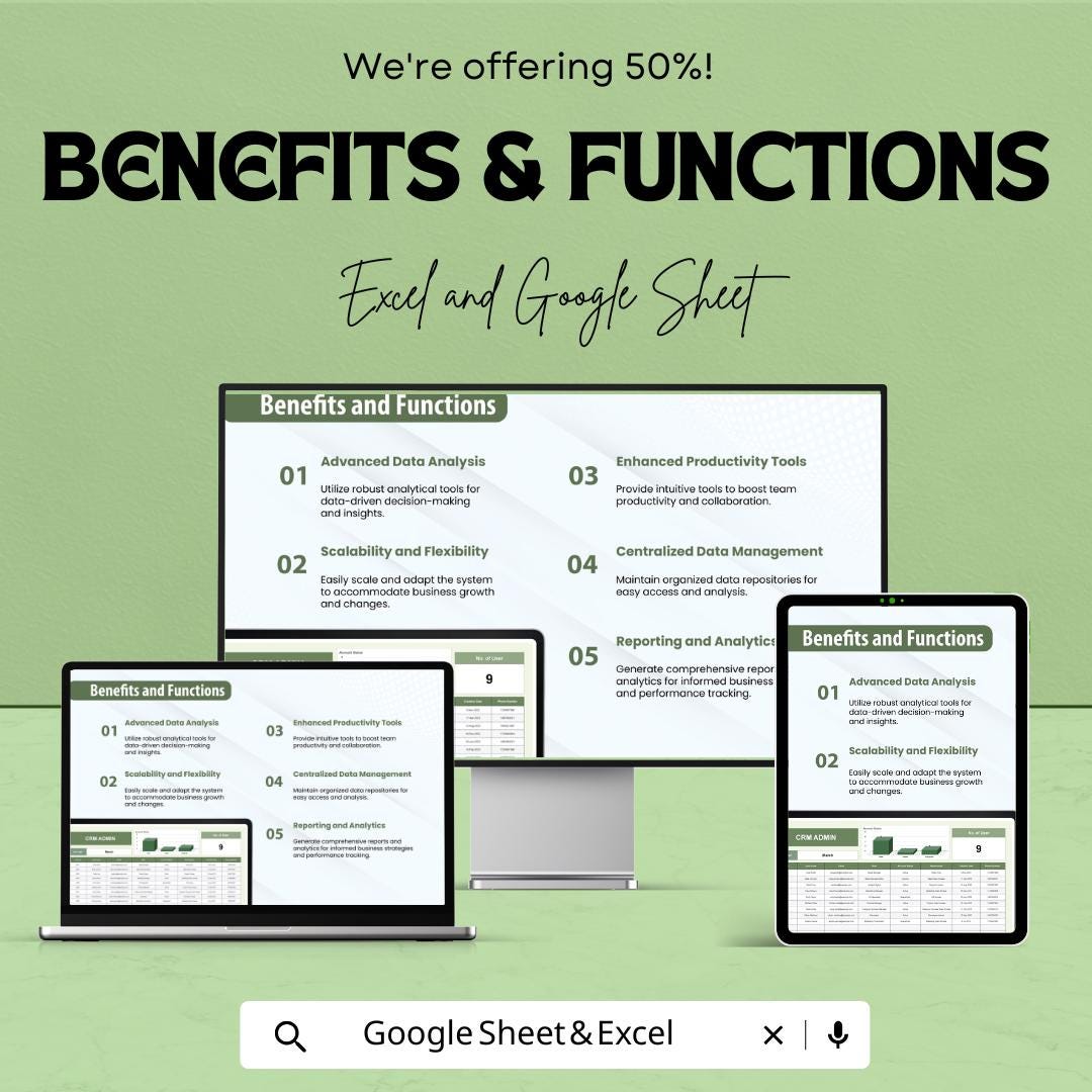 CRM Admin Template | Excel & Google Sheets User Management Dashboard | Admin Panel Spreadsheet | CRM Tracker System