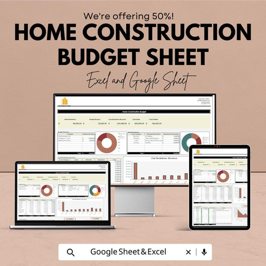 Home Construction Budget Sheet | Google Sheet | Project Cost Breakdown | Budget Planner for Home Building | DIY Construction Tracker