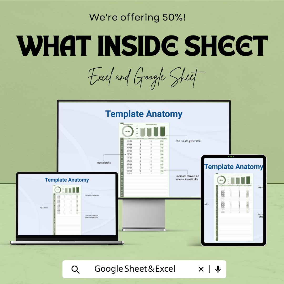 Sales Lead Conversion Rate Calculator Sheet | Excel and Google Sheets Template | Lead Conversion Optimization & Sales Tracking