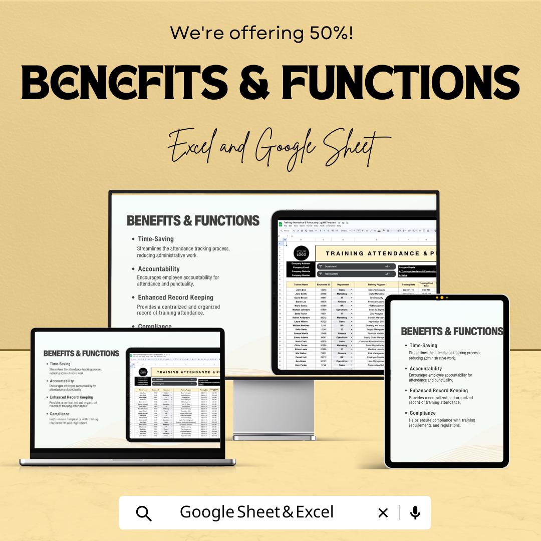 Training Attendance & Punctuality Log HR Sheet | Excel and Google Sheets | Staff Tracker | Employee Record | Attendance Form Template