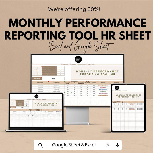 Monthly Performance Reporting Tool HR Sheet - Google Sheet | Workforce Management | HR Data Analysis | Employee Performance Tracker |