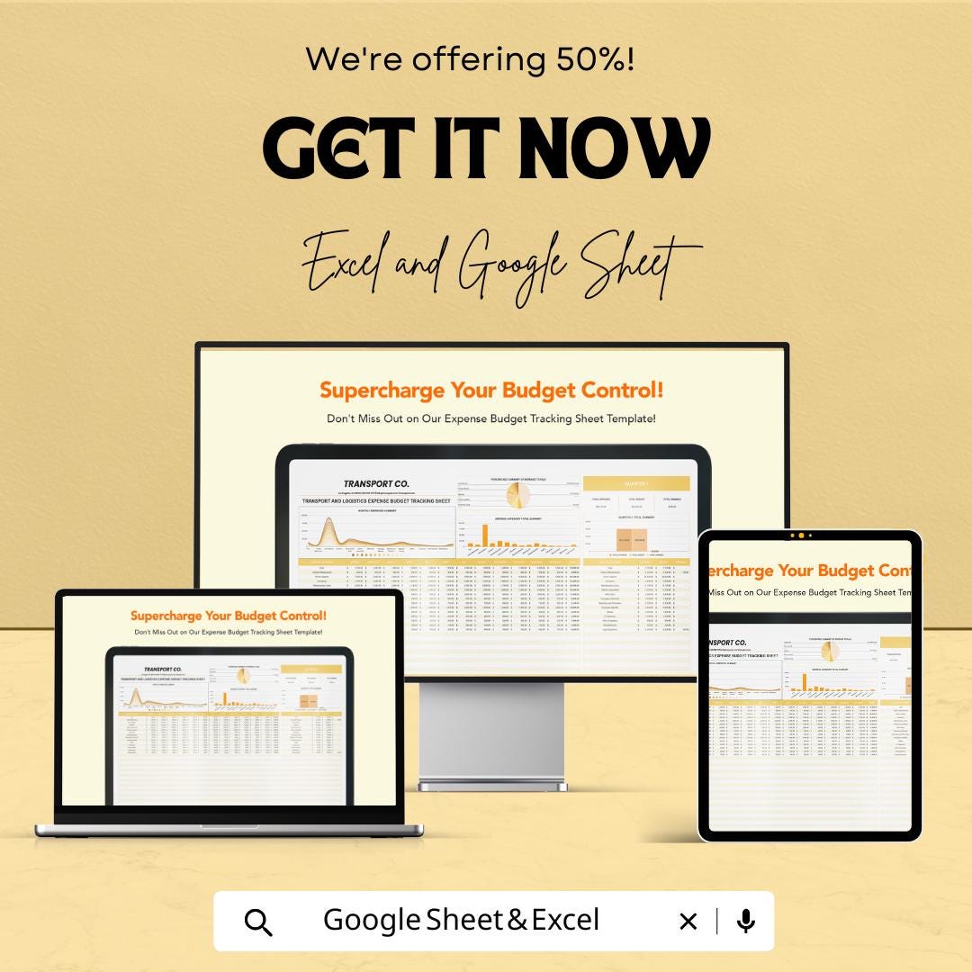 Transport and Logistics Expense Budget Tracking Sheet Template | Excel and Google Sheets | Fleet Expense Tracker | Logistics Cost Planner |