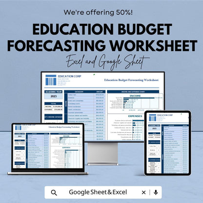 Education Budget Forecasting Worksheet - Excel & Google Sheet | Budget Management Template for Academic Institutions