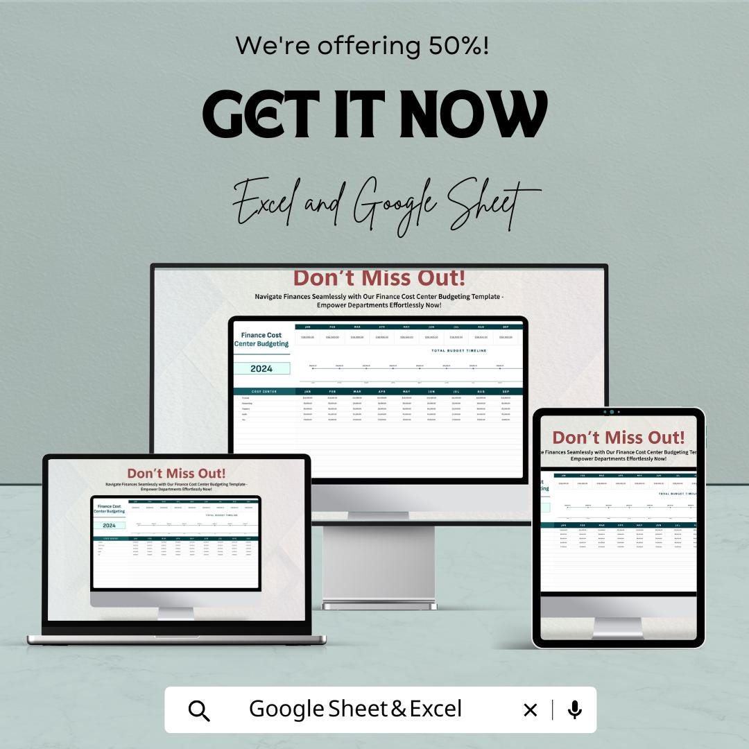 Finance Cost Center Budgeting Template | Excel & Google Sheets | Cost Center Budget Planner | Department Budget Spreadsheet