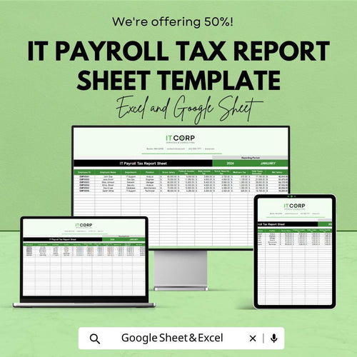 IT Payroll Tax Report Sheet Template | Excel & Google Sheets Payroll Tax Calculator | Employee Tax Report | Business Payroll Tax Spreadsheet