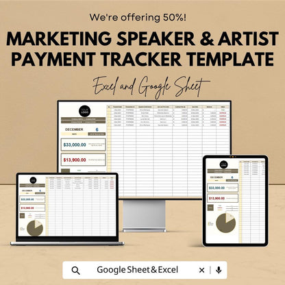 Marketing Speaker & Artist Payment Tracker Template | Income and Expense sheet | Finance Tracker | Event Payment Log | Digital Download