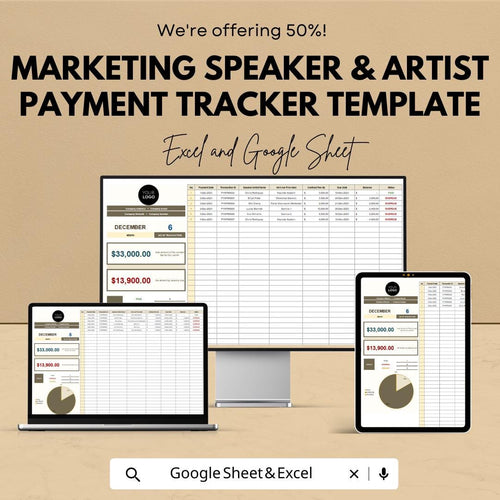 Marketing Speaker & Artist Payment Tracker Template | Income and Expense sheet | Finance Tracker | Event Payment Log | Digital Download
